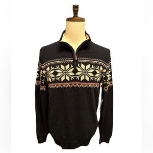 NWT Aspen Fair Isle Nordic Sz M Sweater 1/4 Zip Mock Neck 100% Cotton Navy Blue